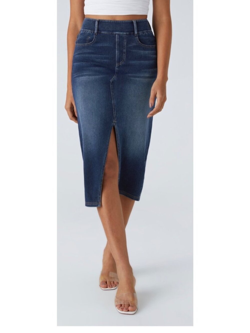 Halara M Womens Denim Pencil Skirt With Front Slit Size M Casual Stretch Materia